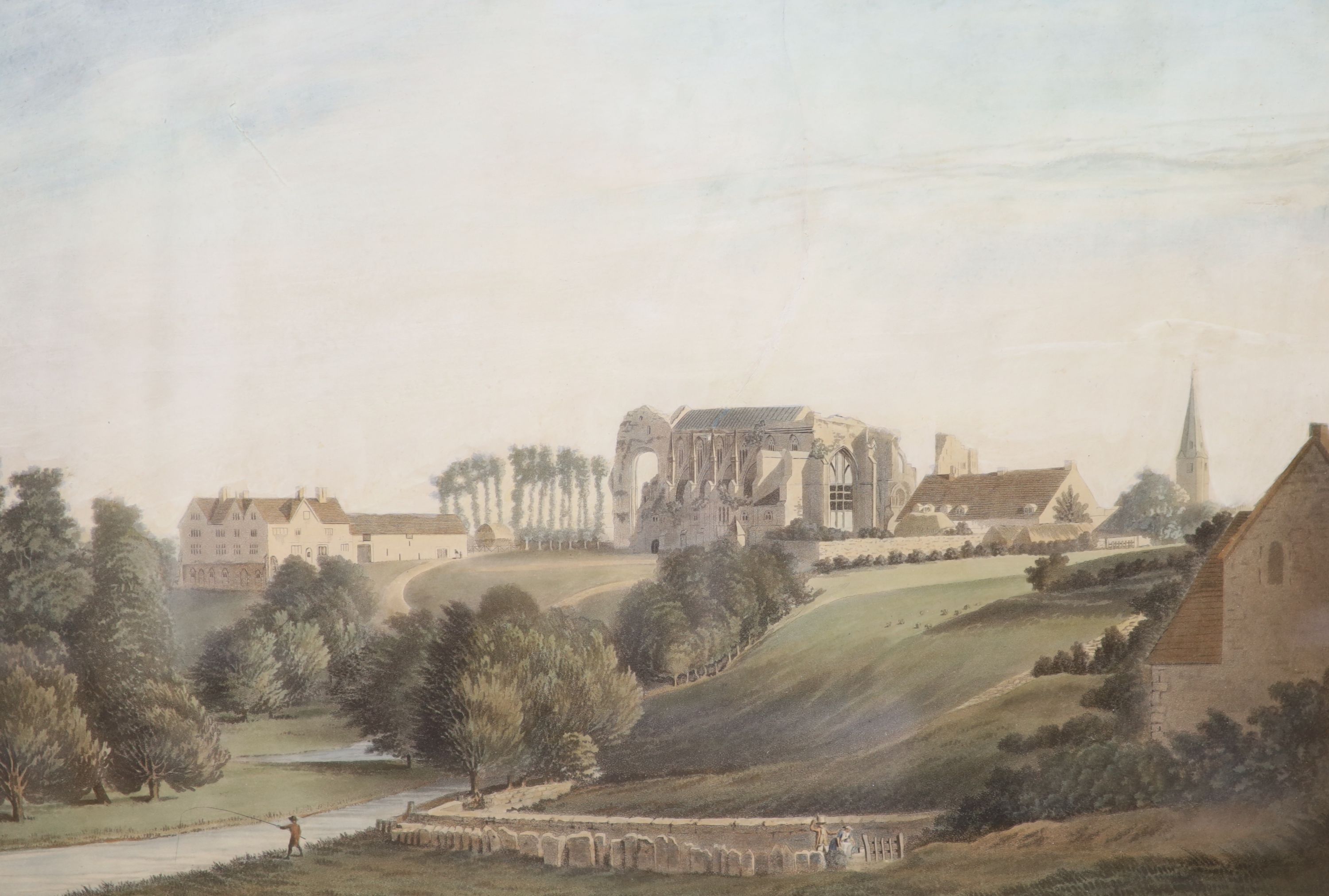 Jukes after Hanks, three coloured aquatints, Views of Malmsbury Abbey, 39 x 48cm